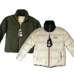 NWT FourLaps Unisex Reversible Green Sherpa/White Quilted Polar Down Jacket - L